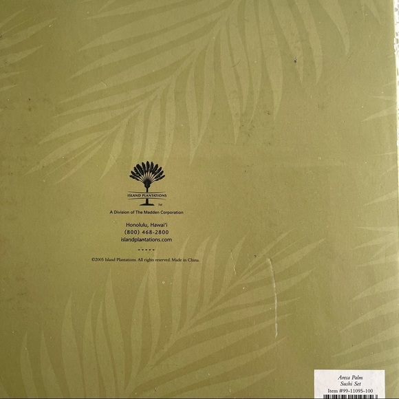 Island Plantations Sushi Set 4 Pieces Hand Painted Ceramic Areca Palm New - Picture 6 of 7